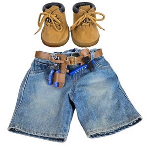 Build A Bear Outfit Tool Belt w/ Hammer Pliers Denim Shorts & Work Boots